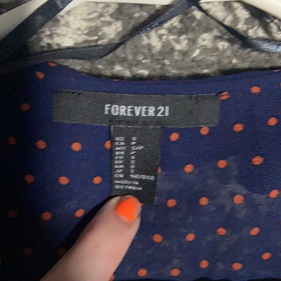 Forever 21 sheer navy blue and orange polka dot vest - Picture 2 of 4